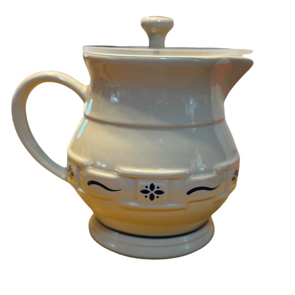 Longaberger Woven Traditions Lidded Blue Ceramic Pitcher 1 Quart - Picture 3 of 4